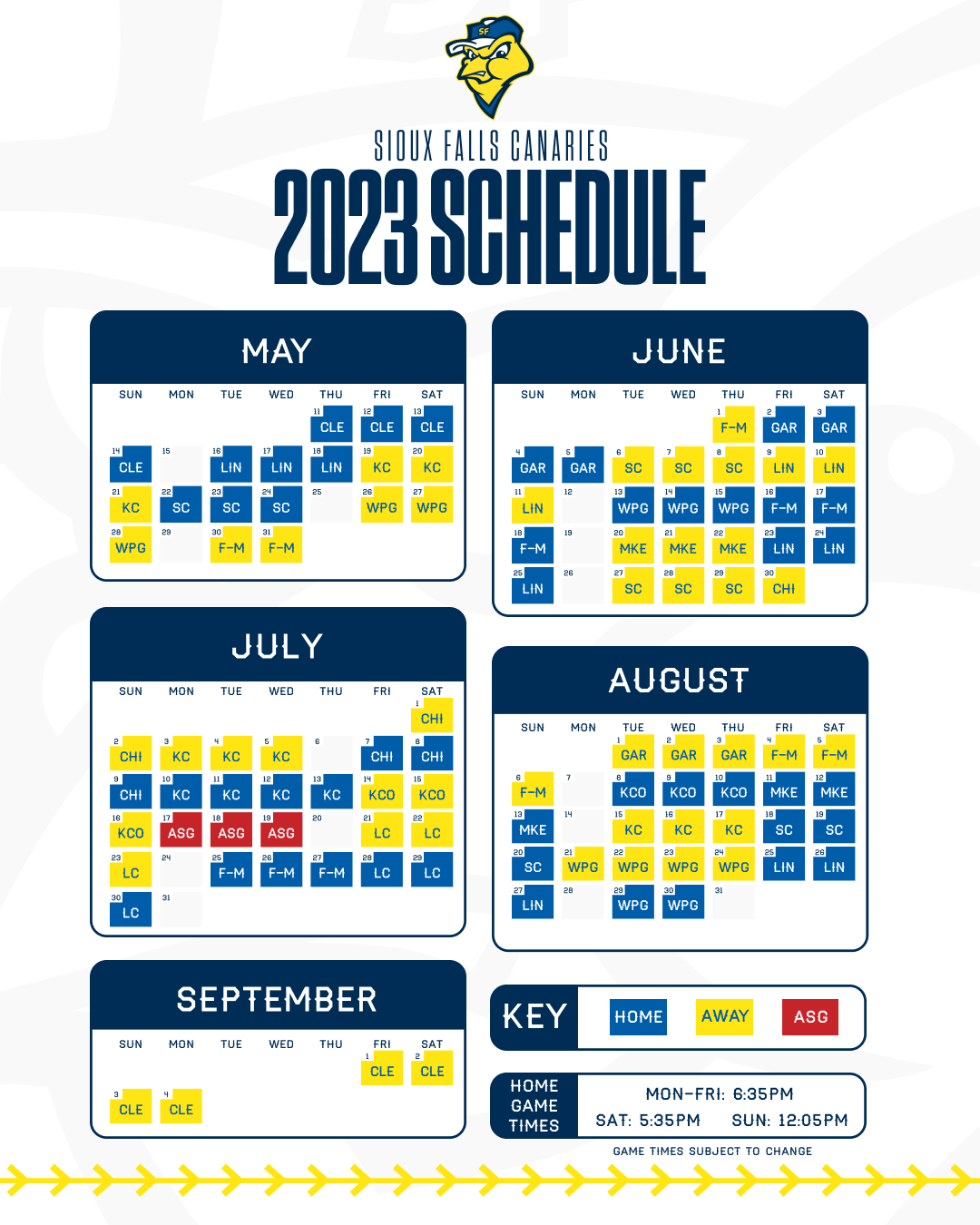 Sioux Falls Canaries 2023 Schedule Sioux Falls Canaries