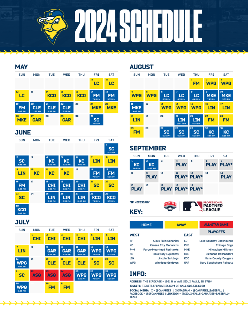 Schedule - Sioux Falls Canaries