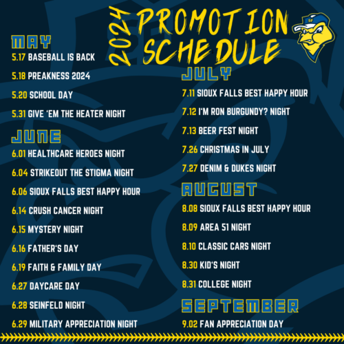 2024 Promotion Schedule Sioux Falls Canaries   Promotion Schedule 500x500 